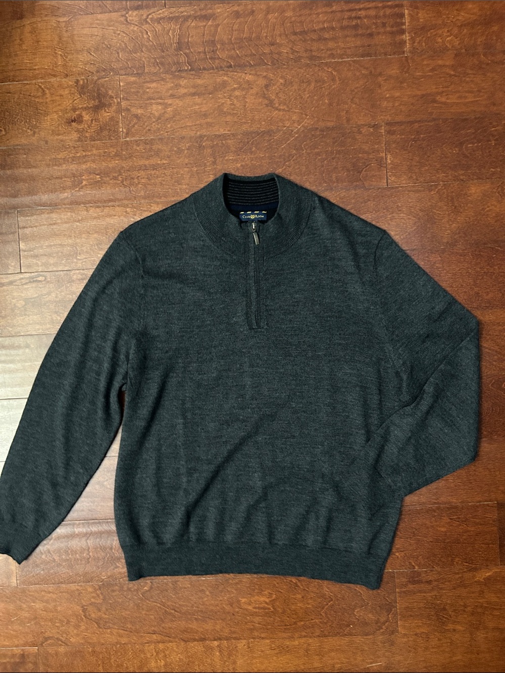 Club Room Men's Charcoal Half-Zip Mock Neck Wool Blend Sweater, Size XXL
